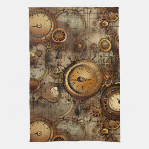 Dark Academia Mechanical Parchment Sepia Brass Kitchen Towel