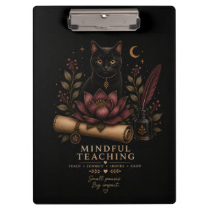 Dark Academia Mindful Teaching Black Cat & Lotus Clipboard