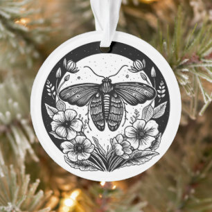 Dark academia moth and flowers ornament