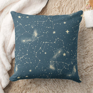 Dark Academia Navy Ivory Moon Constellation Chart Throw Pillow