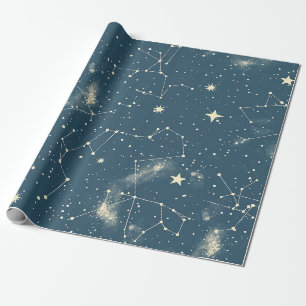 Dark Academia Navy Ivory Moon Constellation Chart Wrapping Paper