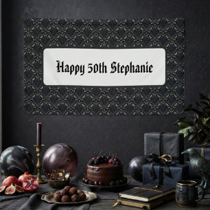 Dark Academia Onyx Baroque Damask Banner