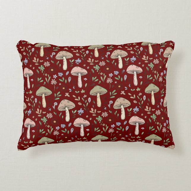 Dark Academia Plum Red Fungi Seamless Luxury Accent Pillow (Front)