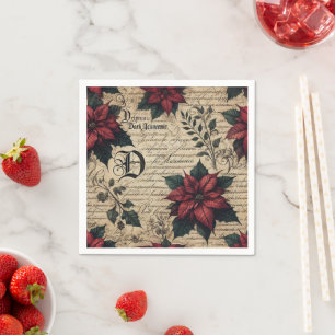 Dark Academia Poinsettia Parchment Decoupage Napkin