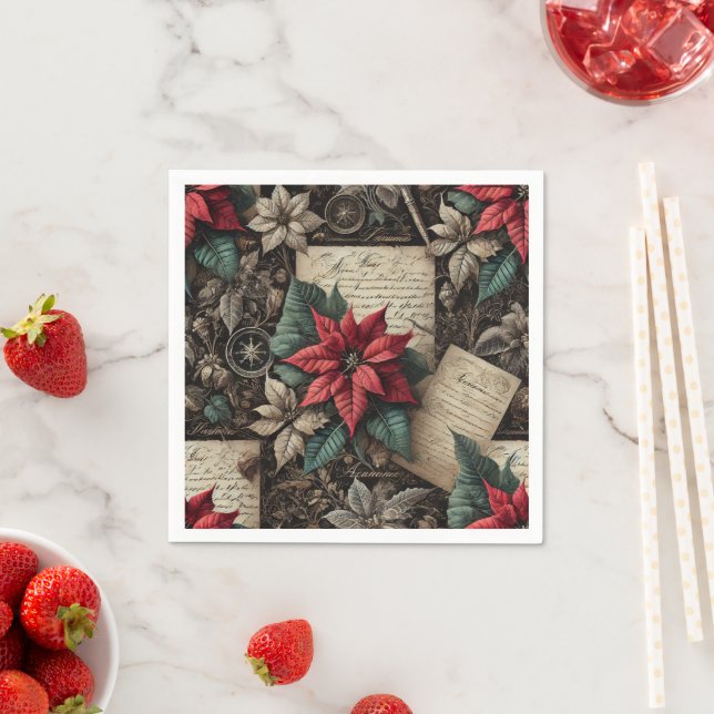  Dark Academia Poinsettia Stationery Decoupage Napkin (Insitu)