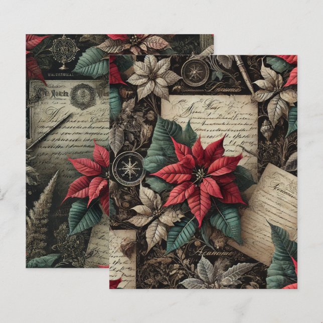 Dark Academia Poinsettia Stationery Scrapbook (Front/Back)