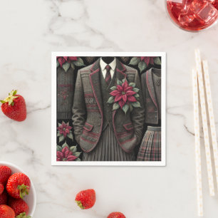 Dark Academia Poinsettia Uniforms Decoupage Paper Napkin
