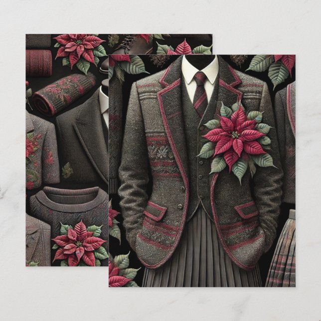 Dark Academia Poinsettia Uniforms Scrapbook Paper (Front/Back)