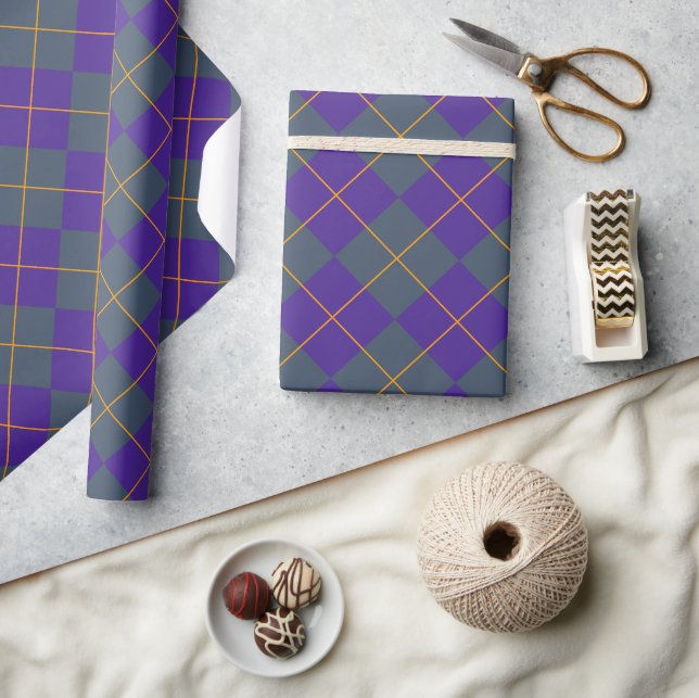 Dark Academia Purple Argyle Wrapping Paper (Crafts)