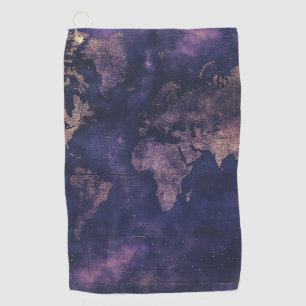 Dark Academia Purple Celestial World Map Golf Towel
