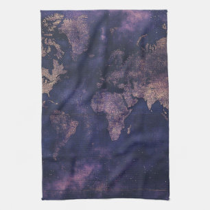 Dark Academia Purple Celestial World Map Kitchen Towel