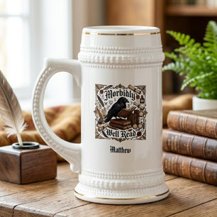 Dark Academia Raven and Books Literary Dad Beer Stein