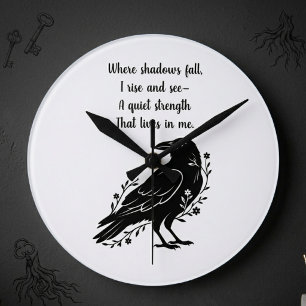 Dark Academia Raven Crow Floral Birthday Gift Round Clock