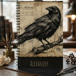 Dark Academia Raven Crow Vintage Script Notebook