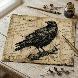 Dark Academia Raven Crow Vintage Script Style Tissue Paper