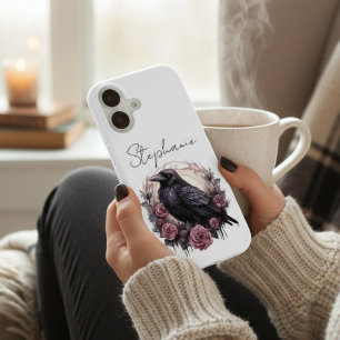 Dark Academia Raven Mauve Floral iPhone 16 Case