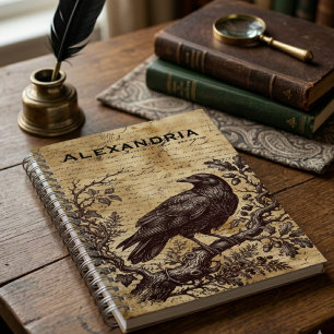 Dark Academia Raven Vintage Script Notebook