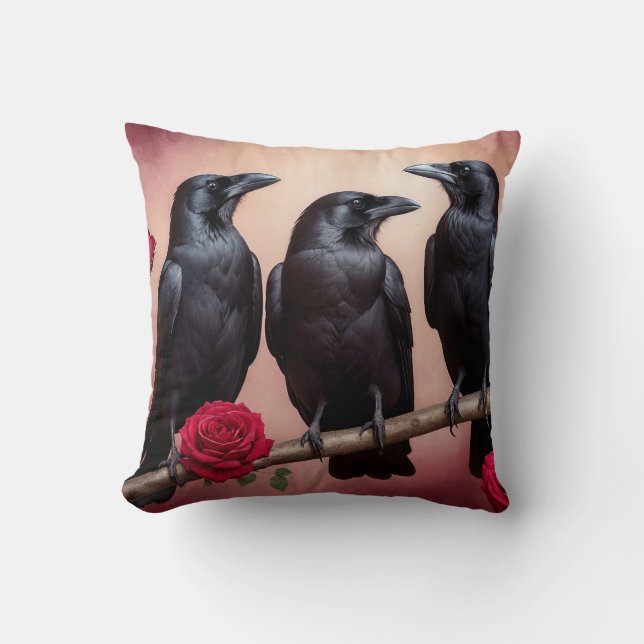 Dark Academia Ravens Throw Pillow (Front)