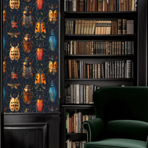 Dark Academia Red, Blue, & Orange Insects Wallpaper