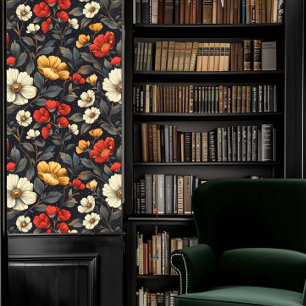 Dark Academia Red, Yellow, & White Floral Wallpaper