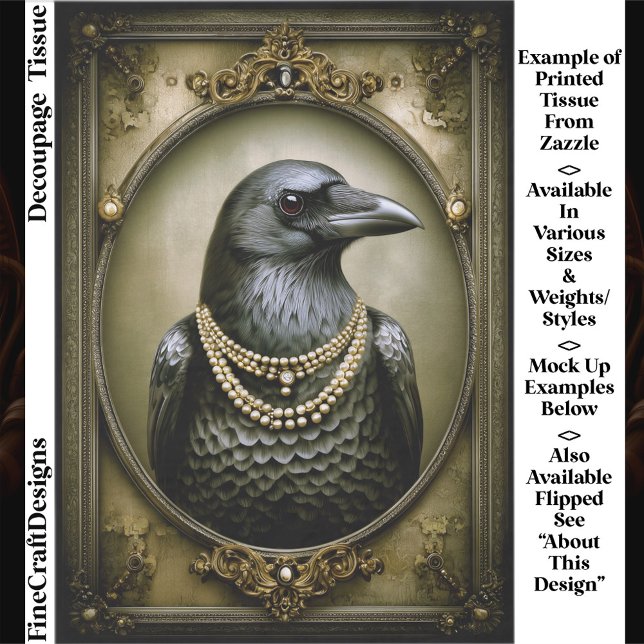 Dark Academia Regal Raven & Pearls ET1R Decoupage Tissue Paper (Creator Uploaded)