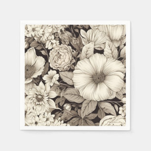 Dark Academia Sepia Floral Botanical Napkin