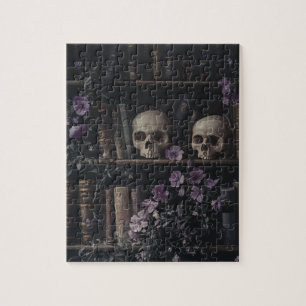 Dark Academia Skulls and Bookcase Jigsaw Puzzle