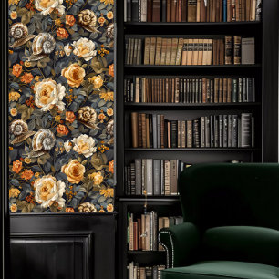 Dark Academia Snails with White and Yellow Flowers Wallpaper
