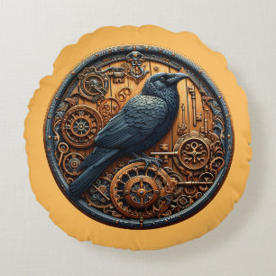  dark academia Steampunk Raven Clockwork Mechanic Round Pillow