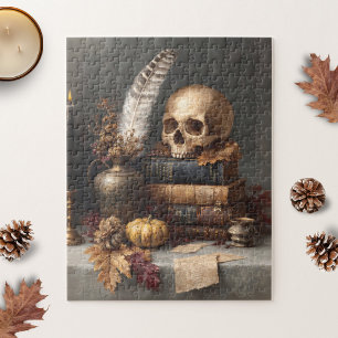 Dark Academia Still Life with Skull Jigsaw Puzzle