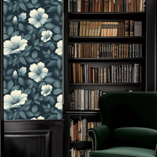 Dark Academia Teal Monochromatic Floral Wallpaper