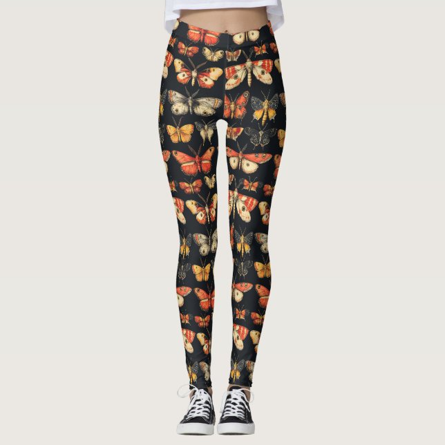 Dark Academia Victorian Gothic Moth Specimens Leggings (Front)