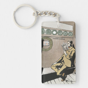 Dark Academia Vintage Christmas Reading Man Art Keychain