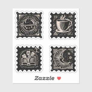 Dark academia vintage postage stamps