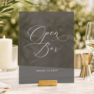 Dark Acrylic Wedding Open Bar Sign 