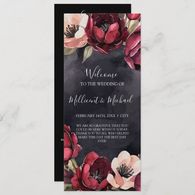 DARK AESTHETIC FLORAL RED & BLACK WEDDING PROGRAM (Front/Back)