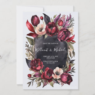 Dark Aesthetic Floral Save the Date - Red & Black Invitation