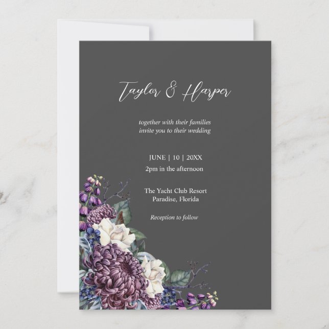 Dark Aesthetic Goth Wedding Bouquet Invitation (Front)