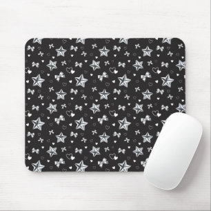 Dark Aesthetic Y2K Coquette Silver Ribbon Heart Mouse Pad