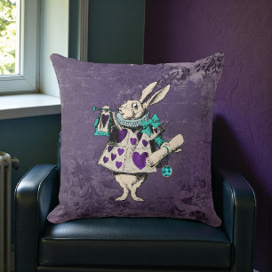 Dark Alice Rabbit Rustic Deep Purple Throw Pillow