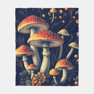 Dark Amanita Muscaria Mushroom Woodland Fleece Blanket