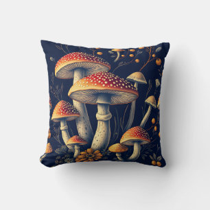 Dark Amanita Muscaria Mushroom Woodland Throw Pillow