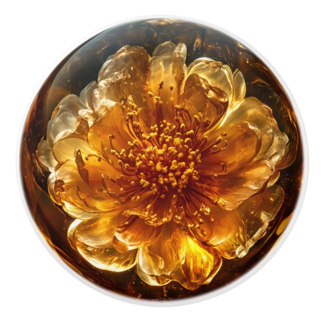 Dark Amber Flower Pattern Ceramic Knob (Front)