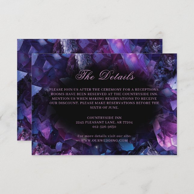 Dark Amethyst Boho Witch Crystals Black Wedding Enclosure Card (Front/Back)
