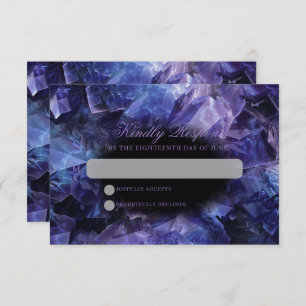 Dark Amethyst Boho Witch Crystals Black Wedding RSVP Card