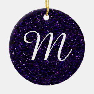 Dark Amethyst Purple Glitter Ceramic Ornament