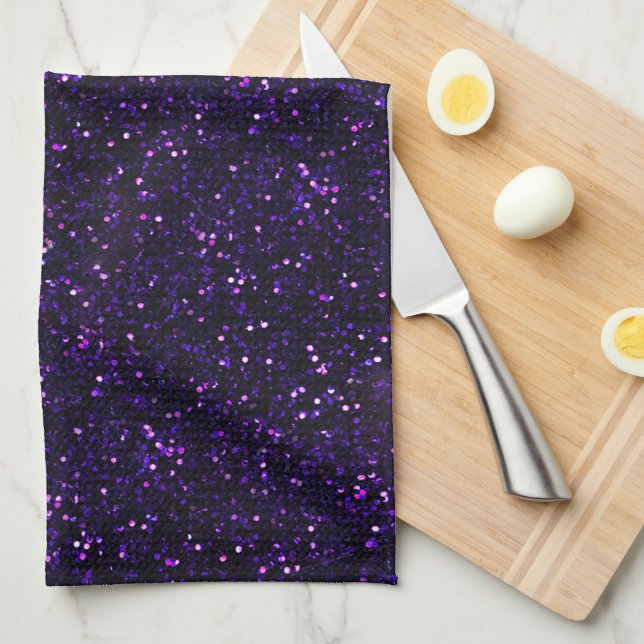 Dark Amethyst Purple Glitter Kitchen Towel (Quarter Fold)