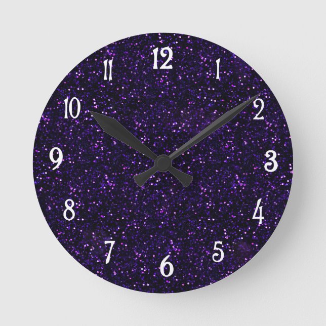 Dark Amethyst Purple Glitter Round Clock (Front)