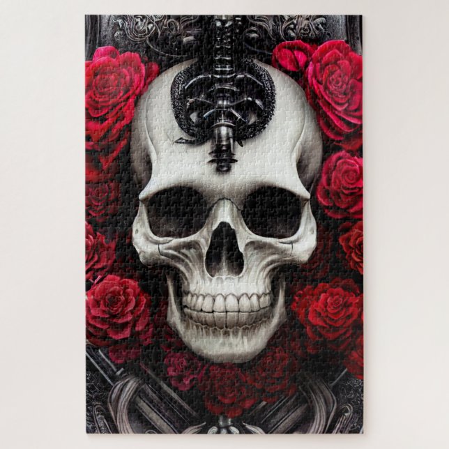 Dark and Gothic Skull and Roses Murial Jigsaw Puzzle (Vertical)