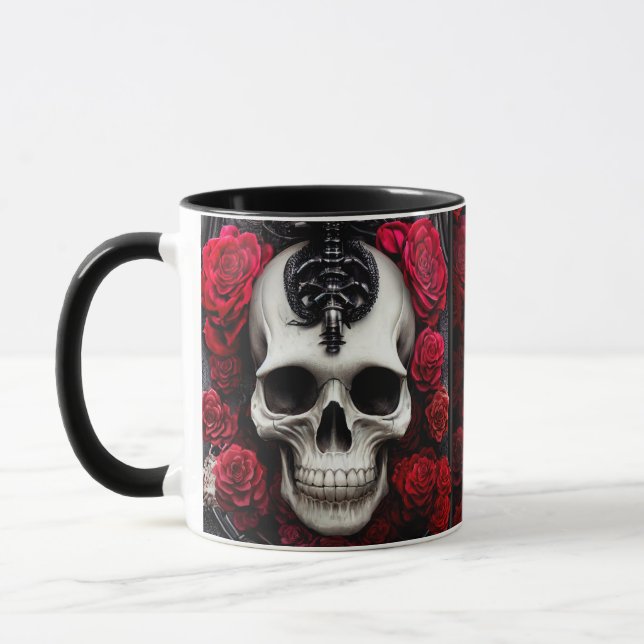 Dark and Gothic Skull and Roses Murial Mug (Left)